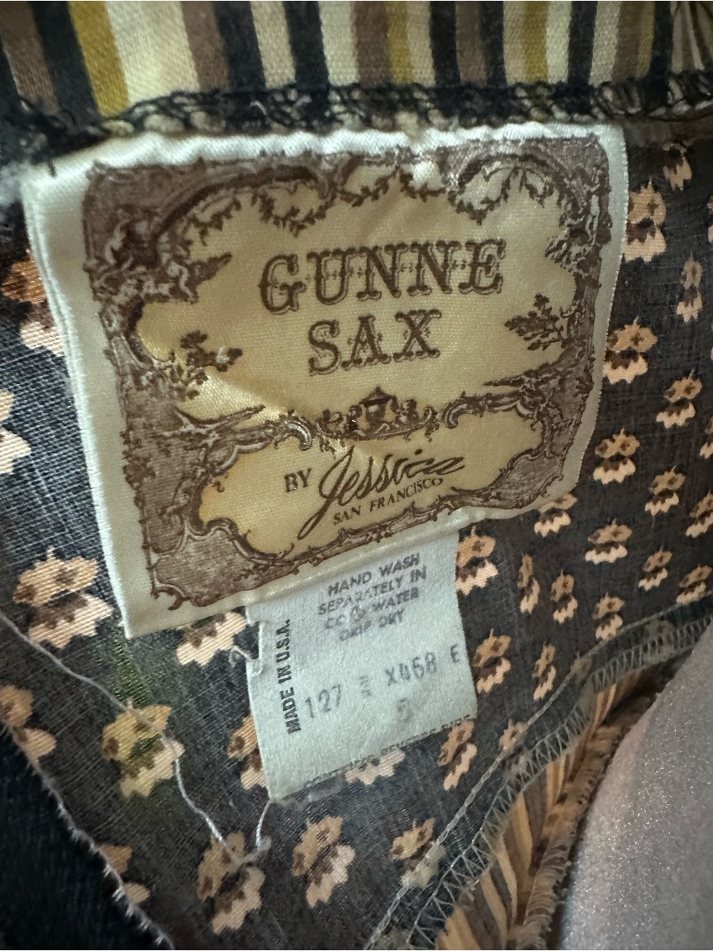 Gunne Sax calico and stripes lace trimmed midi - Picture 6 of 7